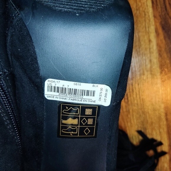 NWOB Bebe black Heeled Fringed booties boots Size 7 - Picture 4 of 5